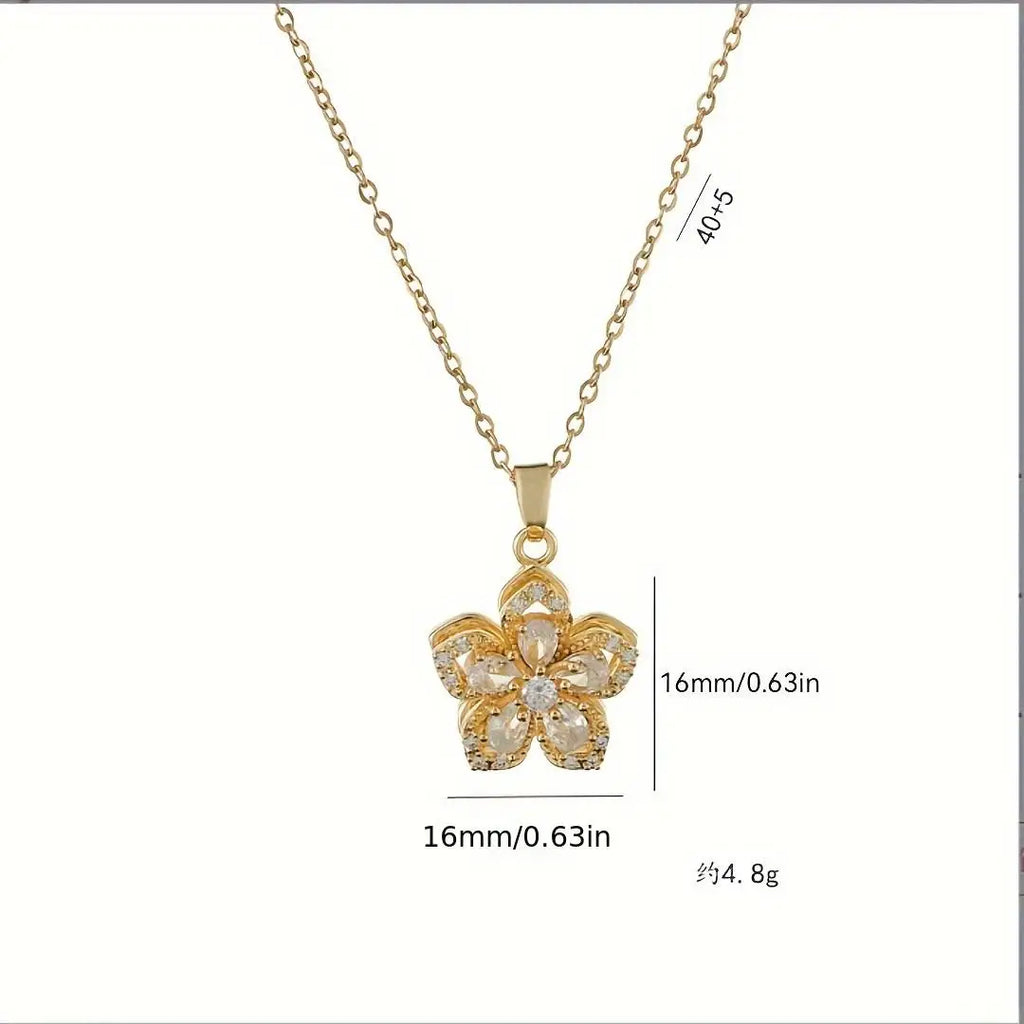 Rotatable Cherry Blossom Pendant Necklace Decompression Jewelry  Adjustable Chain Birthday Gift Women Lovers