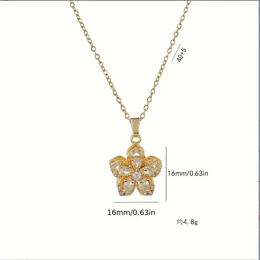 Rotatable Cherry Blossom Pendant Necklace Decompression Jewelry  Adjustable Chain Birthday Gift Women Lovers