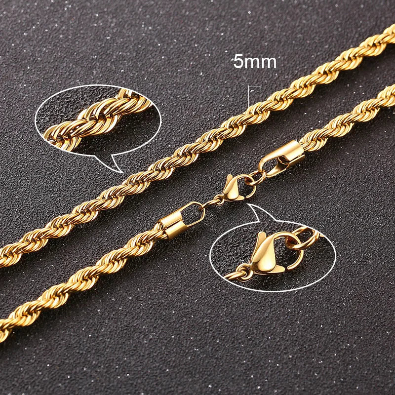 Vnox 2-5mm corde chaîne colliers pour hommes femmes torsadé Sigapore maillons tour de base décontracté Punk Rock en acier inoxydable mâle collier