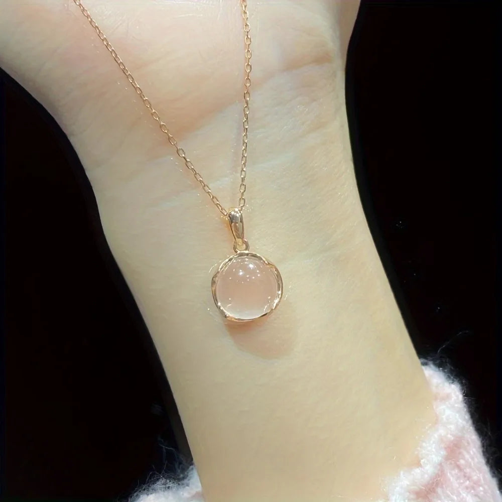Sakura Pink Artificial Crystal,Silver Plating Necklace,Women'S Luxury Niche,Collarbone Chain,Oval Pendant Necklace Titaniumsteel