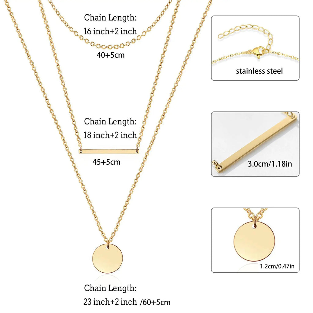 Refined Chic 18K Gold Stainless Steel Multi-Layer Necklace with Adjustable Chain Daily Wear Wedding Valentine Birthday Gift