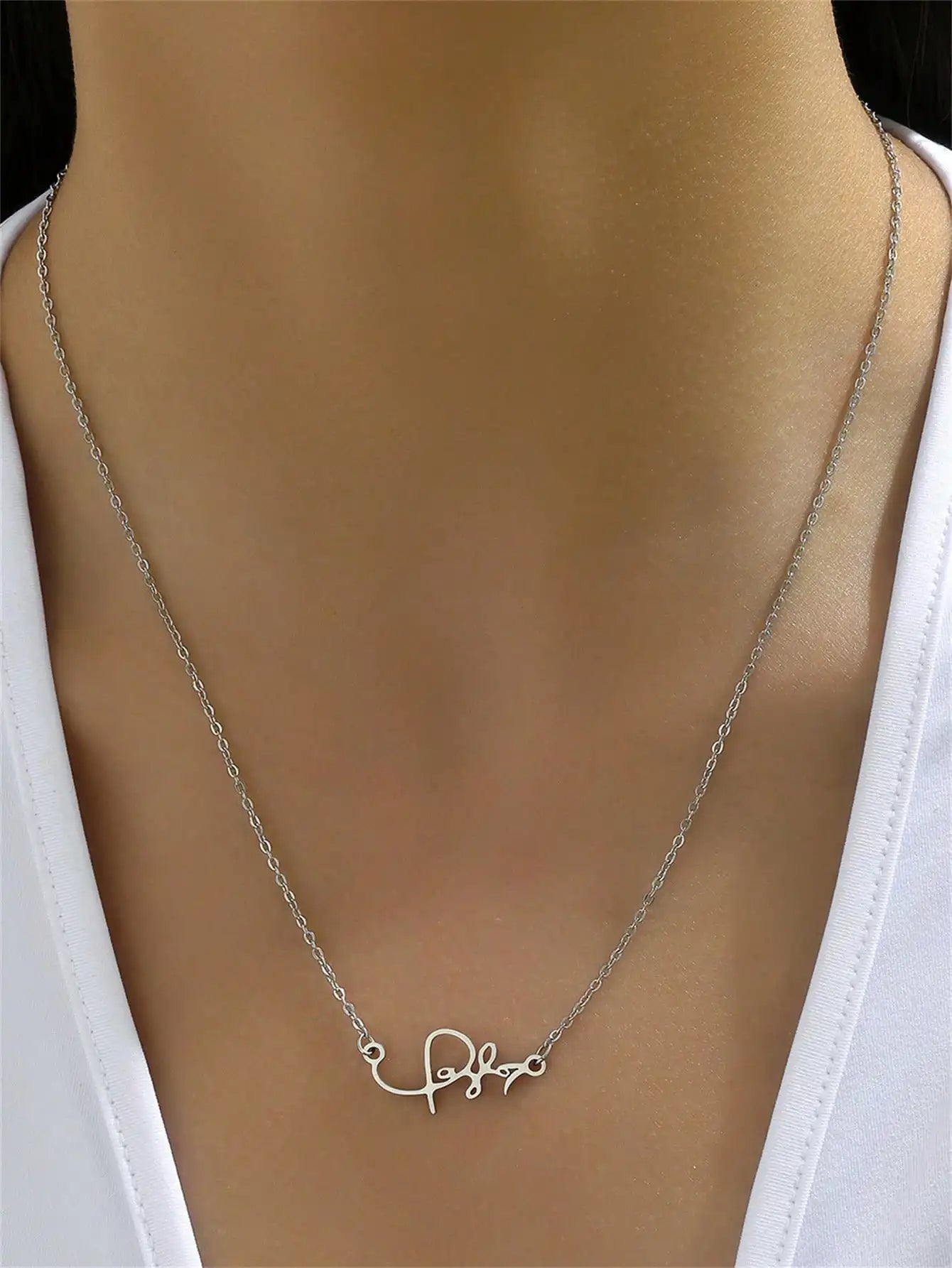 1pc Classic Stylish Simple Elegant Stainless Steel Irregular Pattern Pendant Necklace with Water-wave Chain
