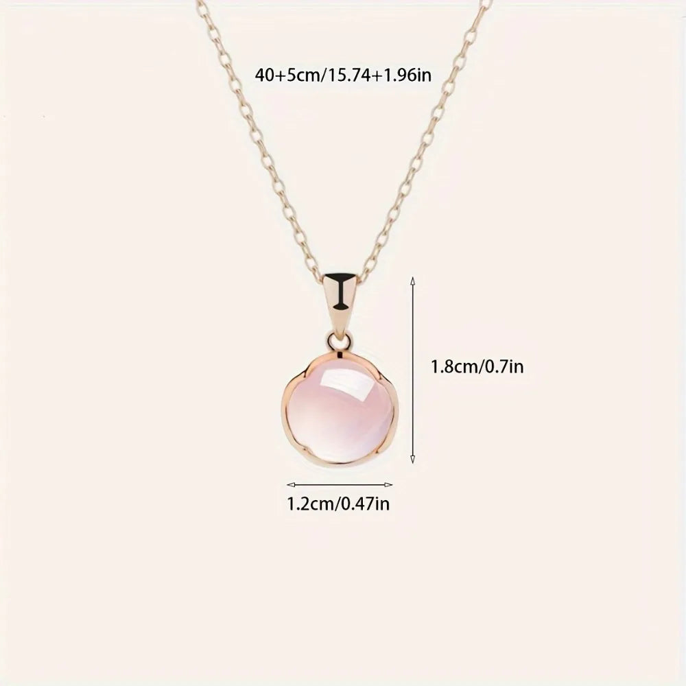 Sakura Pink Artificial Crystal,Silver Plating Necklace,Women'S Luxury Niche,Collarbone Chain,Oval Pendant Necklace Titaniumsteel
