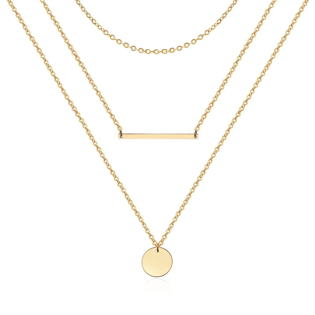 Refined Chic 18K Gold Stainless Steel Multi-Layer Necklace with Adjustable Chain Daily Wear Wedding Valentine Birthday Gift
