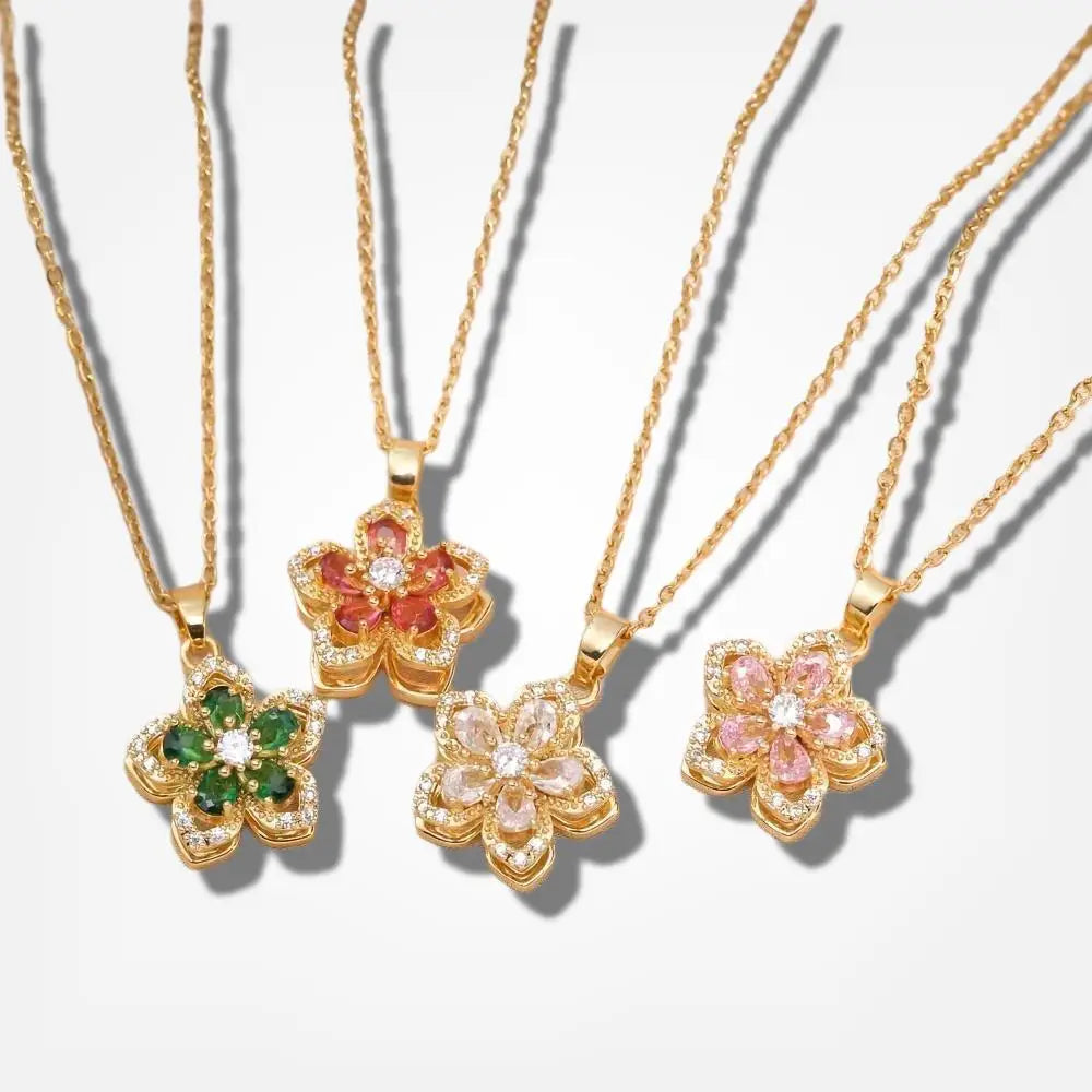 Rotatable Cherry Blossom Pendant Necklace Decompression Jewelry  Adjustable Chain Birthday Gift Women Lovers