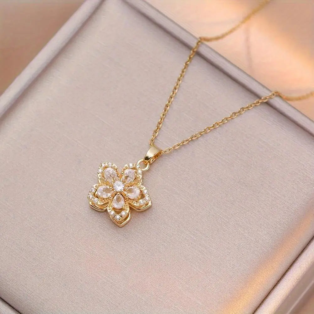 Rotatable Cherry Blossom Pendant Necklace Decompression Jewelry  Adjustable Chain Birthday Gift Women Lovers