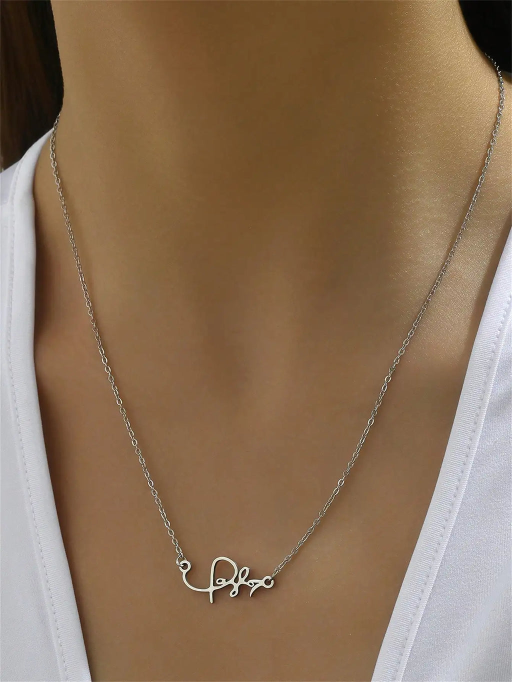 1pc Classic Stylish Simple Elegant Stainless Steel Irregular Pattern Pendant Necklace with Water-wave Chain