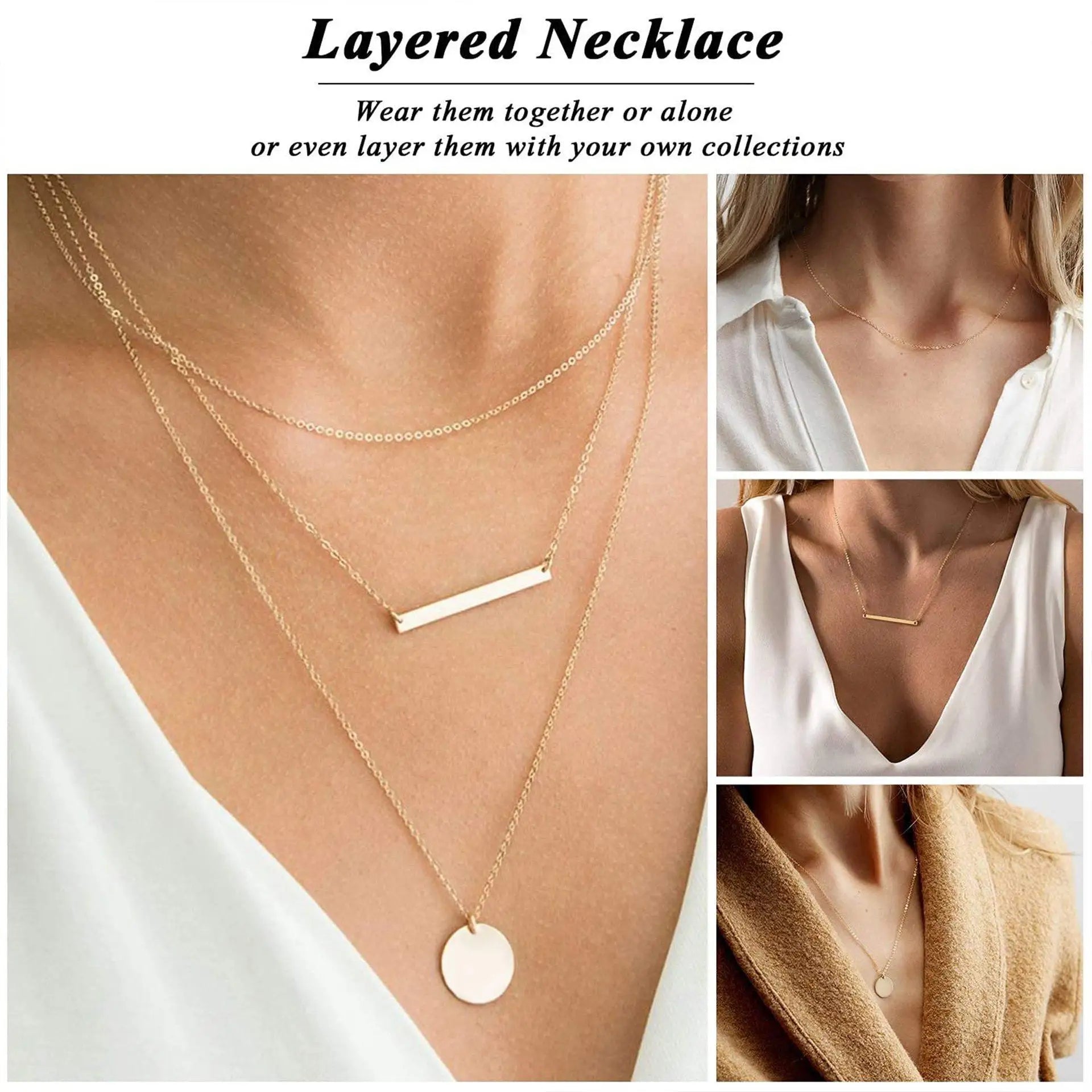 Refined Chic 18K Gold Stainless Steel Multi-Layer Necklace with Adjustable Chain Daily Wear Wedding Valentine Birthday Gift