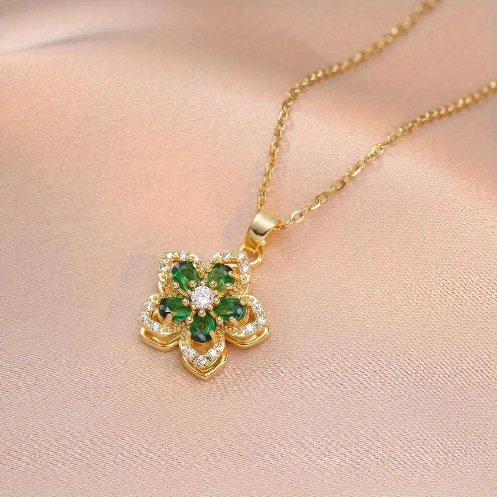 Rotatable Cherry Blossom Pendant Necklace Decompression Jewelry  Adjustable Chain Birthday Gift Women Lovers