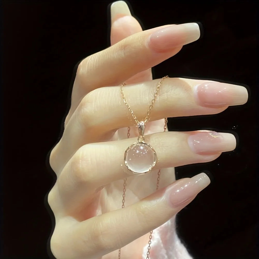 Sakura Pink Artificial Crystal,Silver Plating Necklace,Women'S Luxury Niche,Collarbone Chain,Oval Pendant Necklace Titaniumsteel