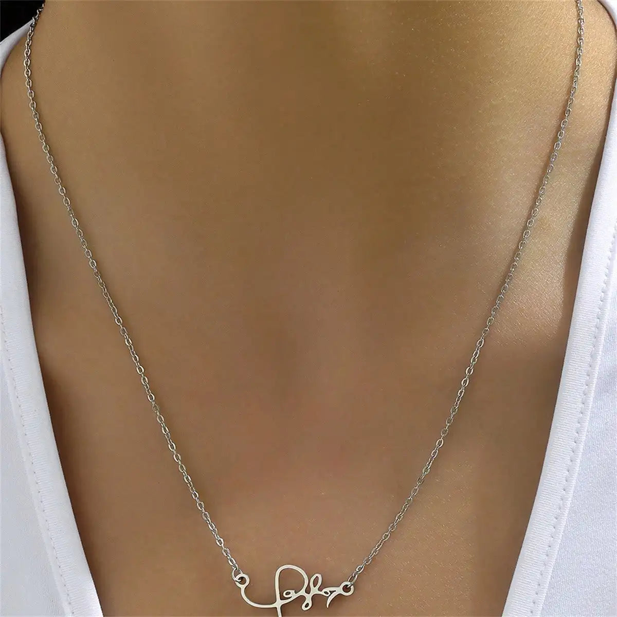 1pc Classic Stylish Simple Elegant Stainless Steel Irregular Pattern Pendant Necklace with Water-wave Chain