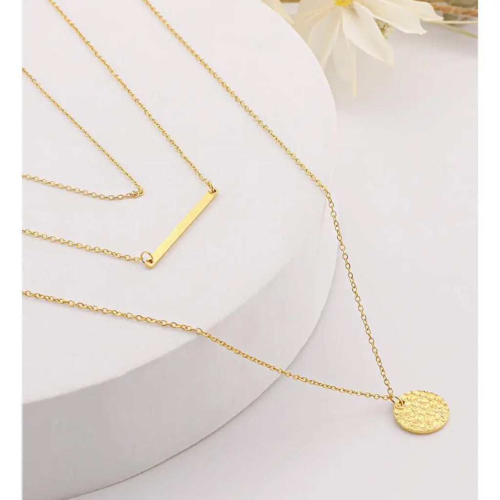 Refined Chic 18K Gold Stainless Steel Multi-Layer Necklace with Adjustable Chain Daily Wear Wedding Valentine Birthday Gift