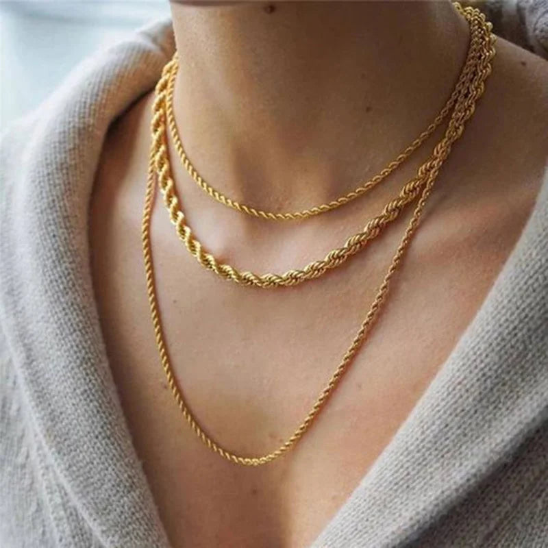 Vnox 2-5mm corde chaîne colliers pour hommes femmes torsadé Sigapore maillons tour de base décontracté Punk Rock en acier inoxydable mâle collier