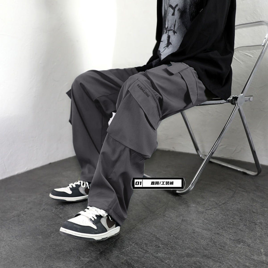 Ajh Black American-Style Work Pants, Straight Loose Fit, Japanese Style, Cross-Border Hot-Selling Extended Version for Tall Men