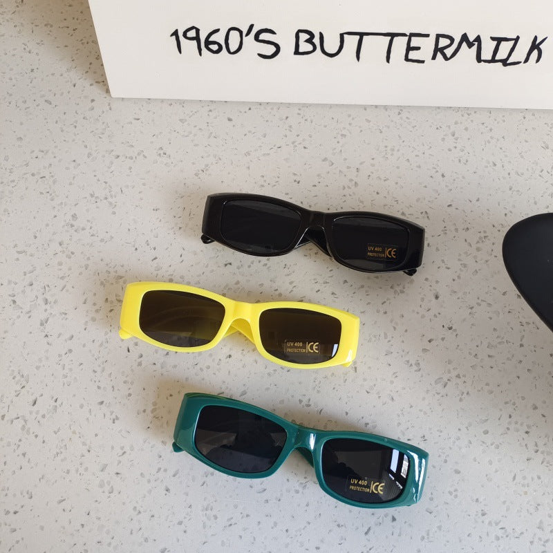 European and American Style Children's Dopamine Color Rectangular Frame Sunglasses Internet Popular New Baby Concave Shade Sunglasses