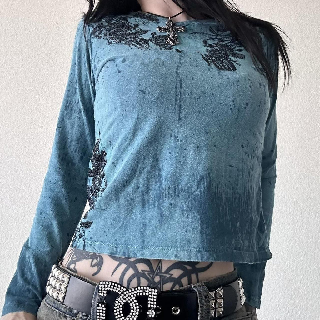 2026 Spring New Cross-Border Women's Clothing Amazon Y2K Casual Style Brick Print Slim Fit Long Sleeve Women's T-Shirt