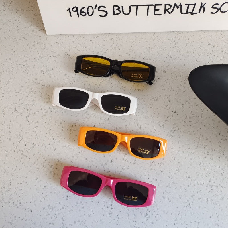 European and American Style Children's Dopamine Color Rectangular Frame Sunglasses Internet Popular New Baby Concave Shade Sunglasses