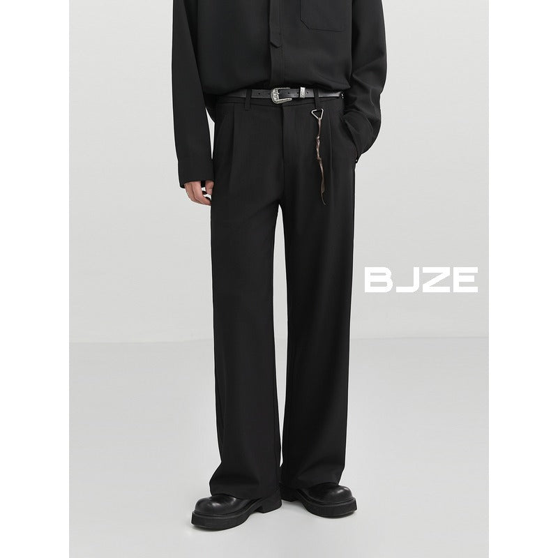Black Dipper Trousers Men's Korean-style Straight cleanfit Micro-blazer Suit Pants High-street Trousers Handsome All-match Casual Pants