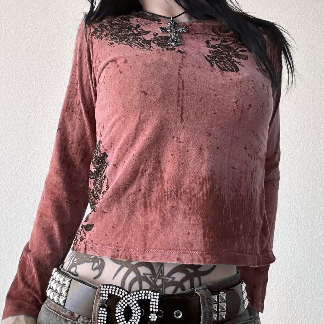 2026 Spring New Cross-Border Women's Clothing Amazon Y2K Casual Style Brick Print Slim Fit Long Sleeve Women's T-Shirt