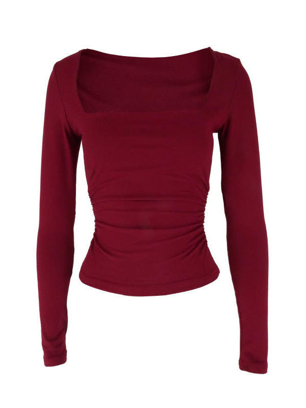 Ac562 Creative Style 2024 Summer Trendy Street Style Polyester Pullover Square Neck Slim Fit Women's T-Shirt