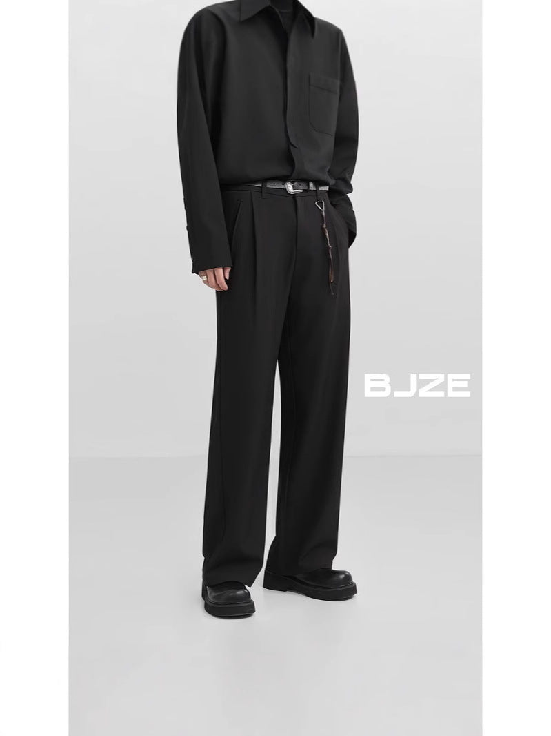 Black Dipper Trousers Men's Korean-style Straight cleanfit Micro-blazer Suit Pants High-street Trousers Handsome All-match Casual Pants
