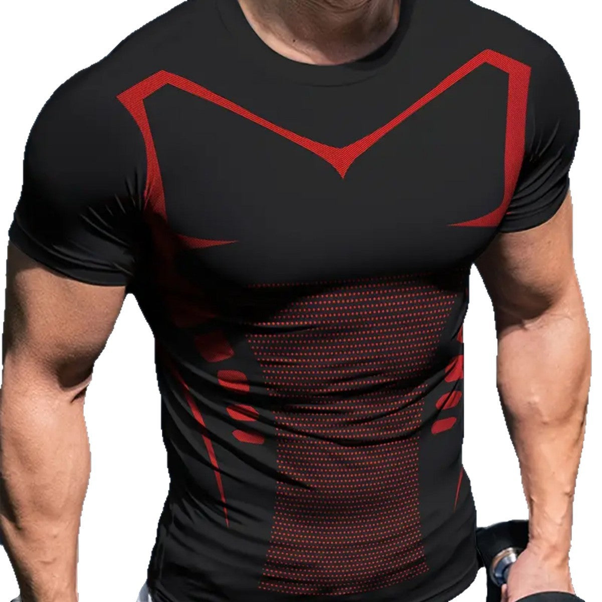 Amazon Best Selling Sports Tight Short-Sleeved Men's Fitness Quick-Drying Breathable Slim Training Elastic Printed Short-Sleeved