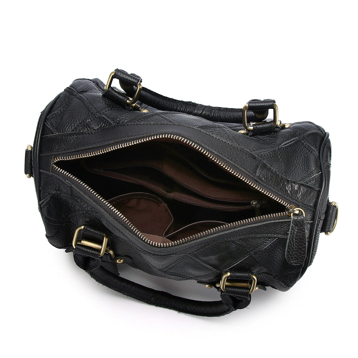 Genuine Leather Basket Bag Manufacturer Cross-Border Bag Women's Bag Contrasting Color Colorful Stitching Shoulder Crossbody Bag Handbag Women's Bag