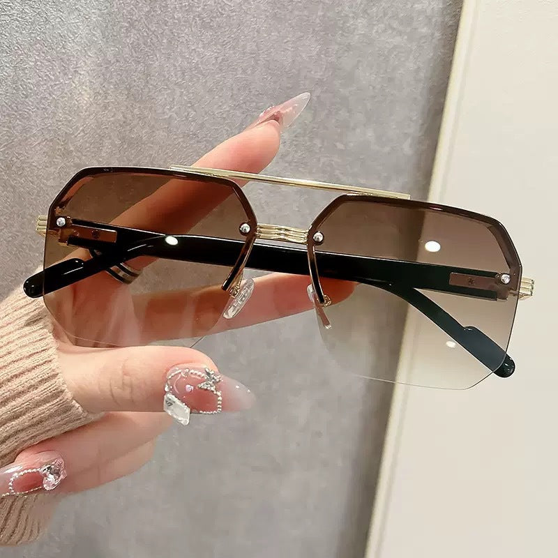 New Cross-Border Men's Double-Beam Half-Frame Polygonal Metal Casual Fashion Sunshade Sunglasses High-End Sunglasses