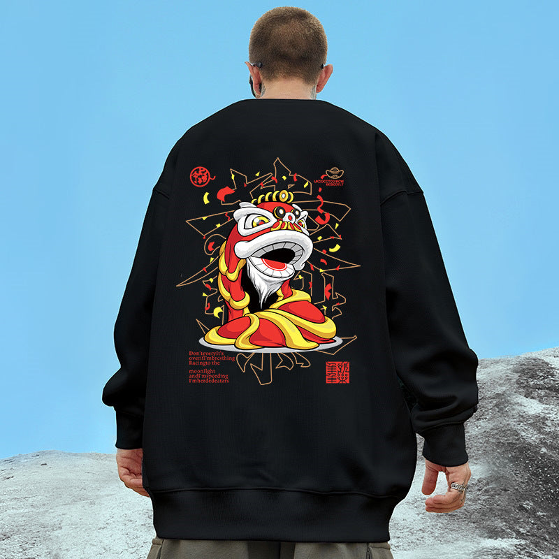 plus size Autumn and Winter Trendy Pullover Sweatshirt Men's Ins Fat Plus Size Loose Casual Round Neck Long Sleeve Top