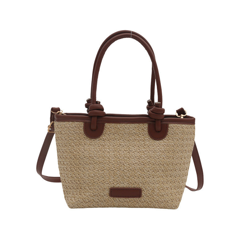 Summer Vacation Beach Style Straw Woven Bag, Hand-Held and Crossbody Bag, 2025 New Trendy Knotted Basket Bag, Woven Bag
