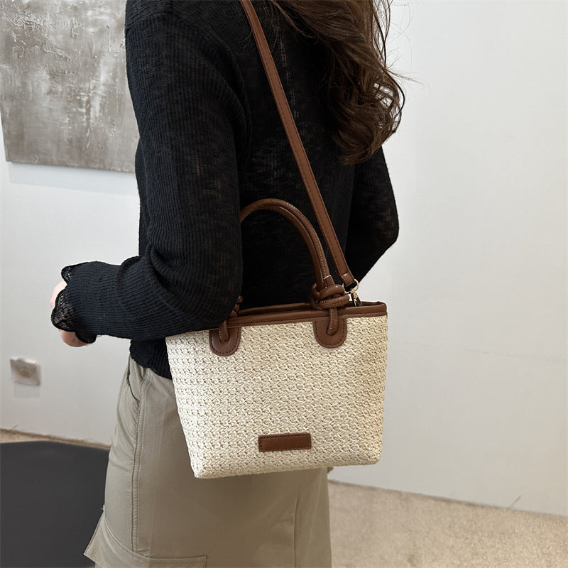 Summer Vacation Beach Style Straw Woven Bag, Hand-Held and Crossbody Bag, 2025 New Trendy Knotted Basket Bag, Woven Bag