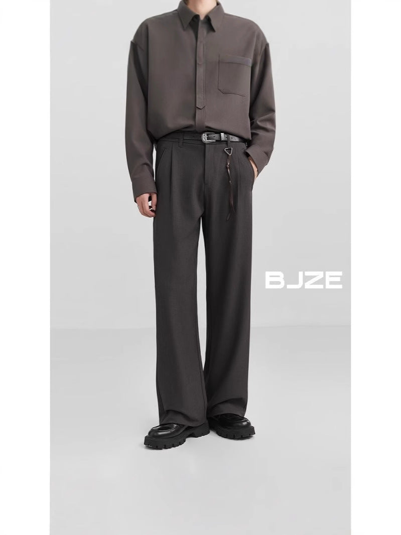 Black Dipper Trousers Men's Korean-style Straight cleanfit Micro-blazer Suit Pants High-street Trousers Handsome All-match Casual Pants