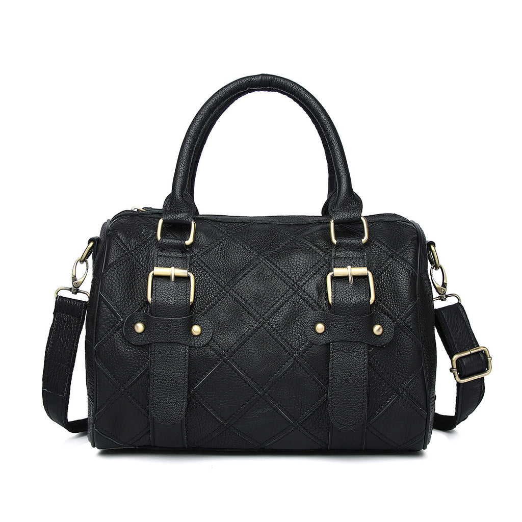 Genuine Leather Basket Bag Manufacturer Cross-Border Bag Women's Bag Contrasting Color Colorful Stitching Shoulder Crossbody Bag Handbag Women's Bag