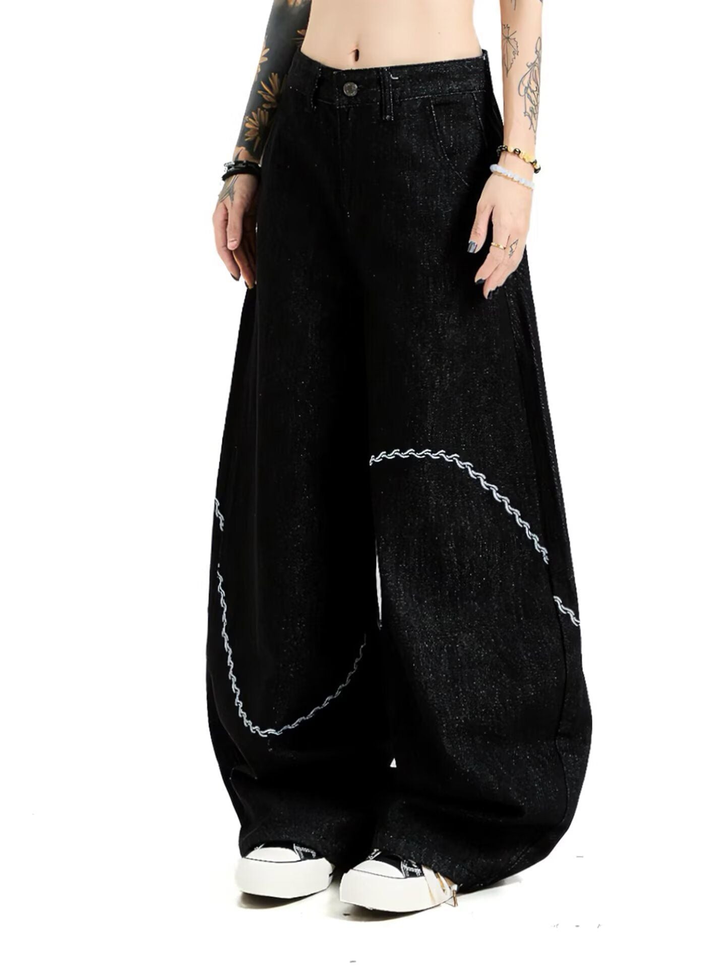 American Style 2025 Black Denim Long Pants for Men and Women, Trendy Street Style, Handsome Design, Loose Wide-Leg Scimitar Casual Pants