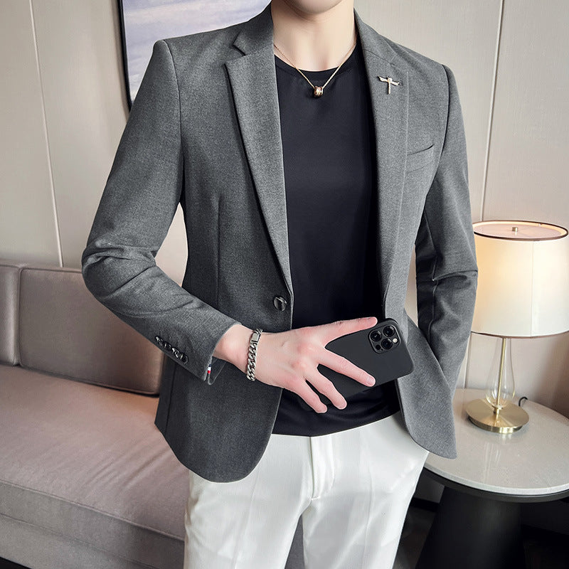 Spring New Men's Solid Color Texted Suit Jacket Trendy Slim Fit One Button Korean Best Man Single Western Top for Men