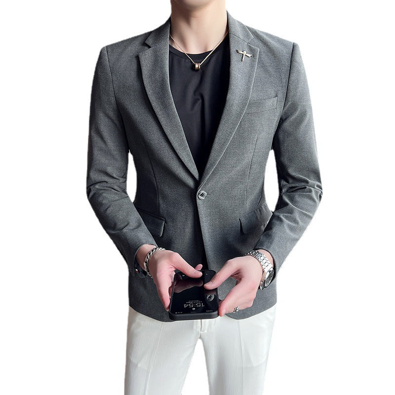 Spring New Men's Solid Color Texted Suit Jacket Trendy Slim Fit One Button Korean Best Man Single Western Top for Men