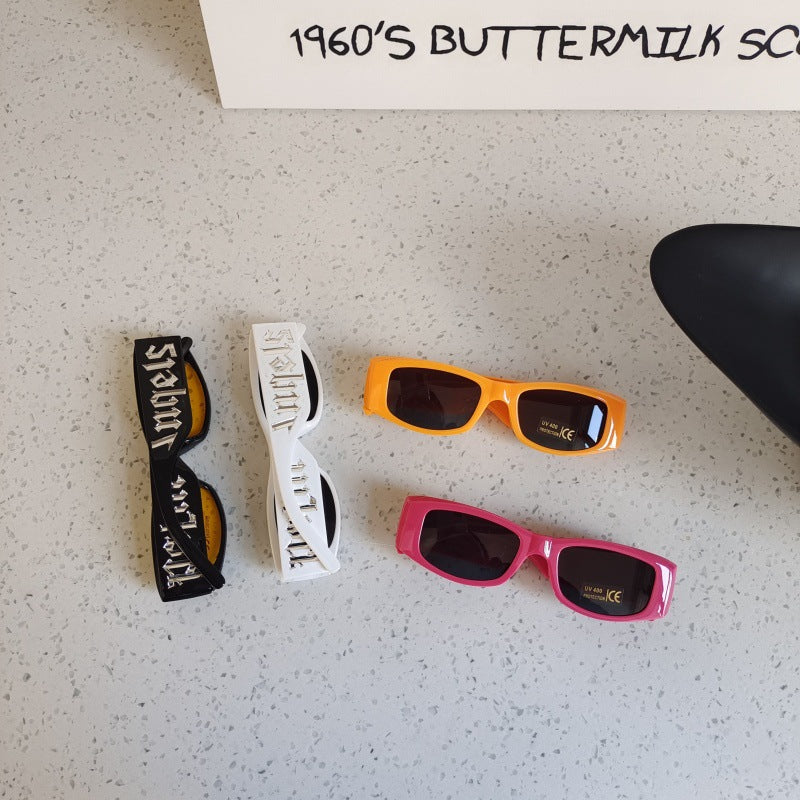 European and American Style Children's Dopamine Color Rectangular Frame Sunglasses Internet Popular New Baby Concave Shade Sunglasses