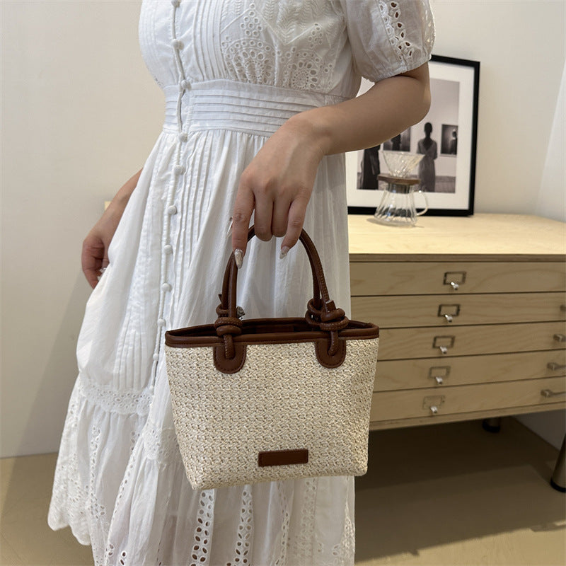 Summer Vacation Beach Style Straw Woven Bag, Hand-Held and Crossbody Bag, 2025 New Trendy Knotted Basket Bag, Woven Bag