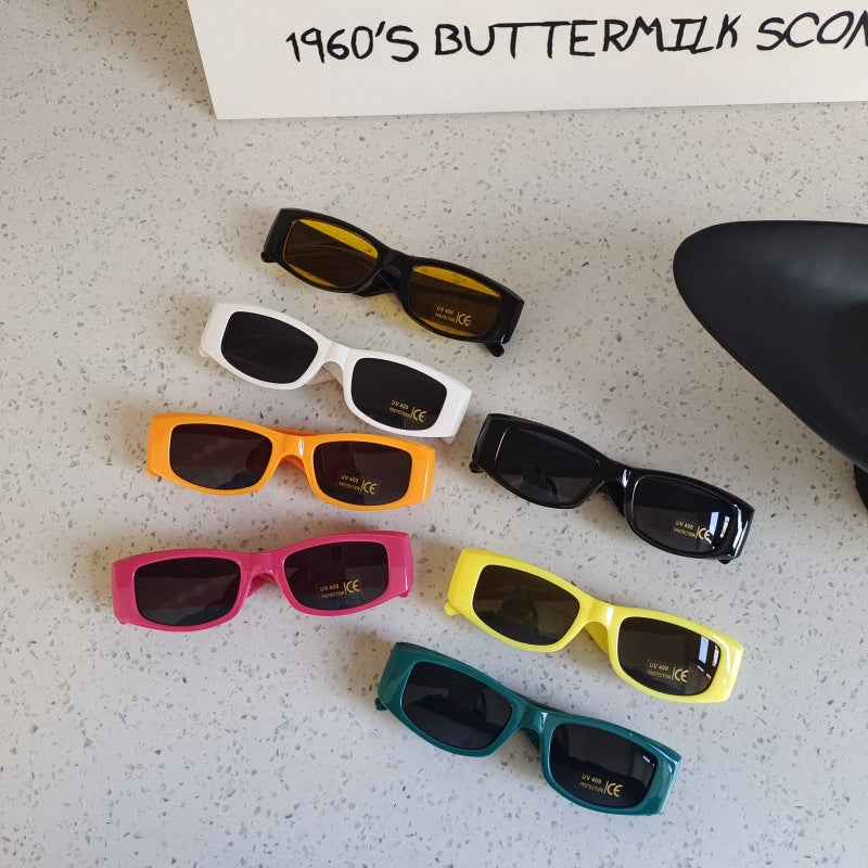 European and American Style Children's Dopamine Color Rectangular Frame Sunglasses Internet Popular New Baby Concave Shade Sunglasses