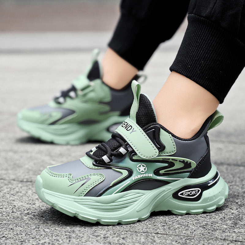 Autumn and Winter Leather Children's sneaker Boys fleece-lined Cotton Shoes Student Dad's Shoes Running Shoes Warm Snow Shoes Children's Shoes