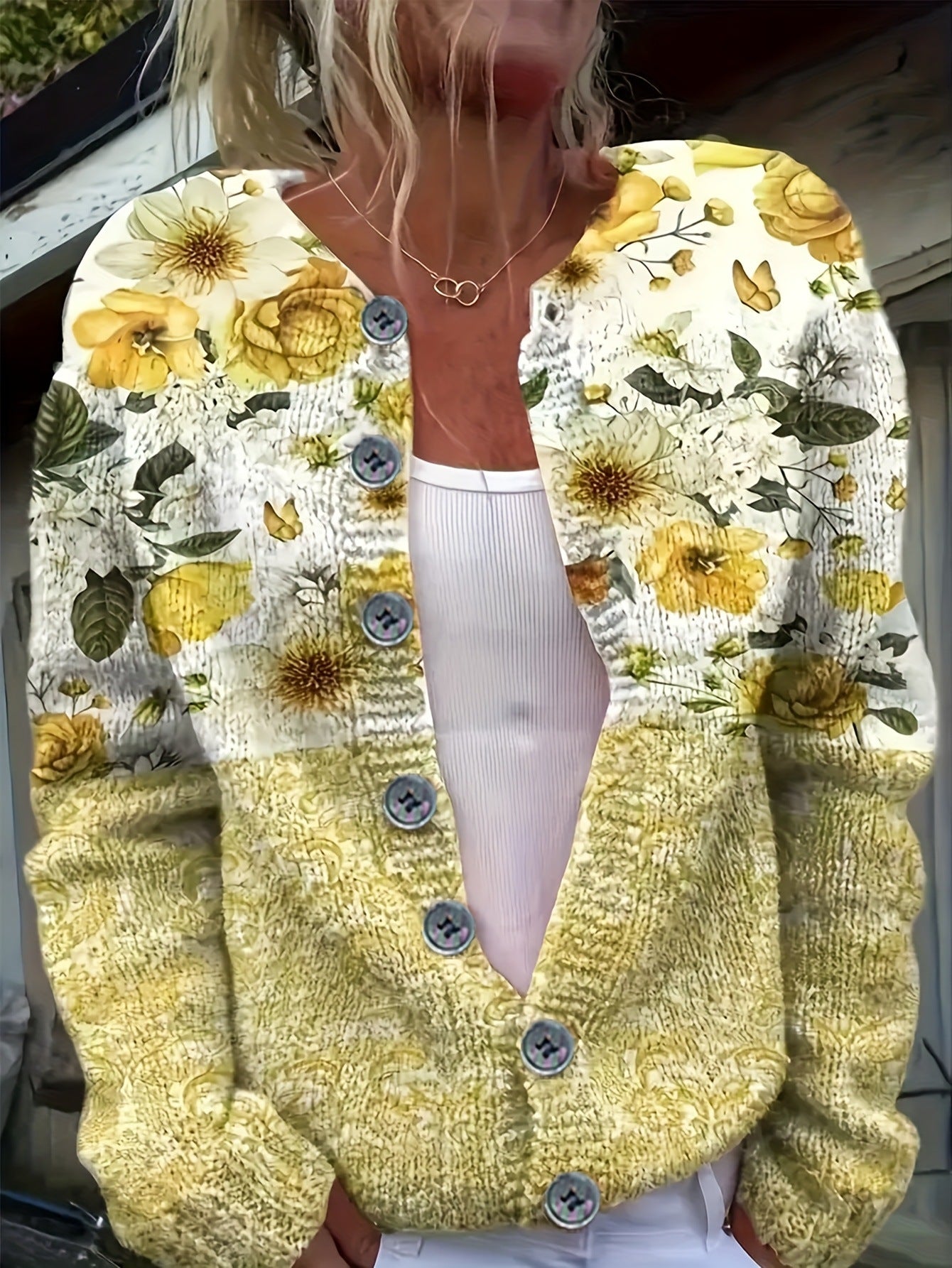 Cross-Border European and American New Round Neck Cardigan 3D Printed Fashion Women's Knitted Jacket Autum Sweater Amazon Best Seller