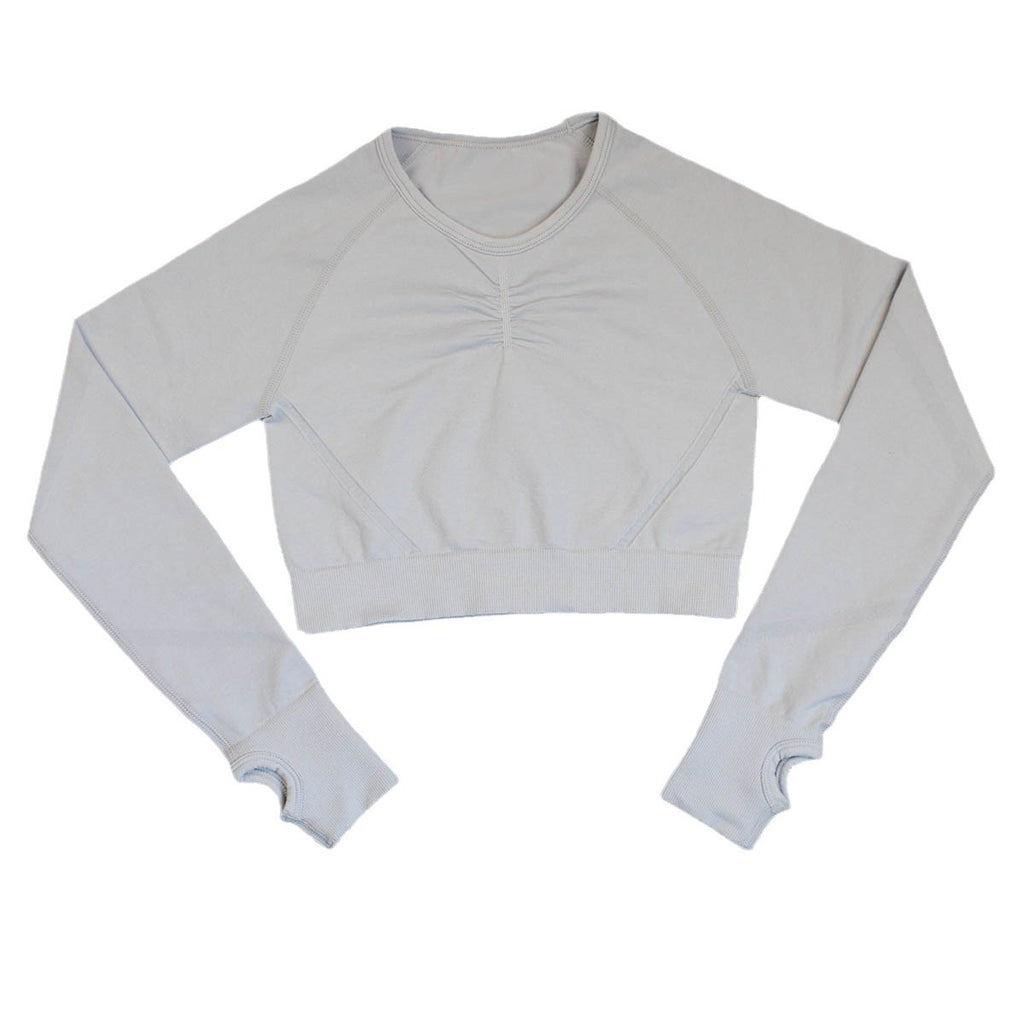 Explosive Seamless Tight Smiley Yoga Long Sleeve Women's High Elastic Pleated Quick-drying Solid Color Sports Top