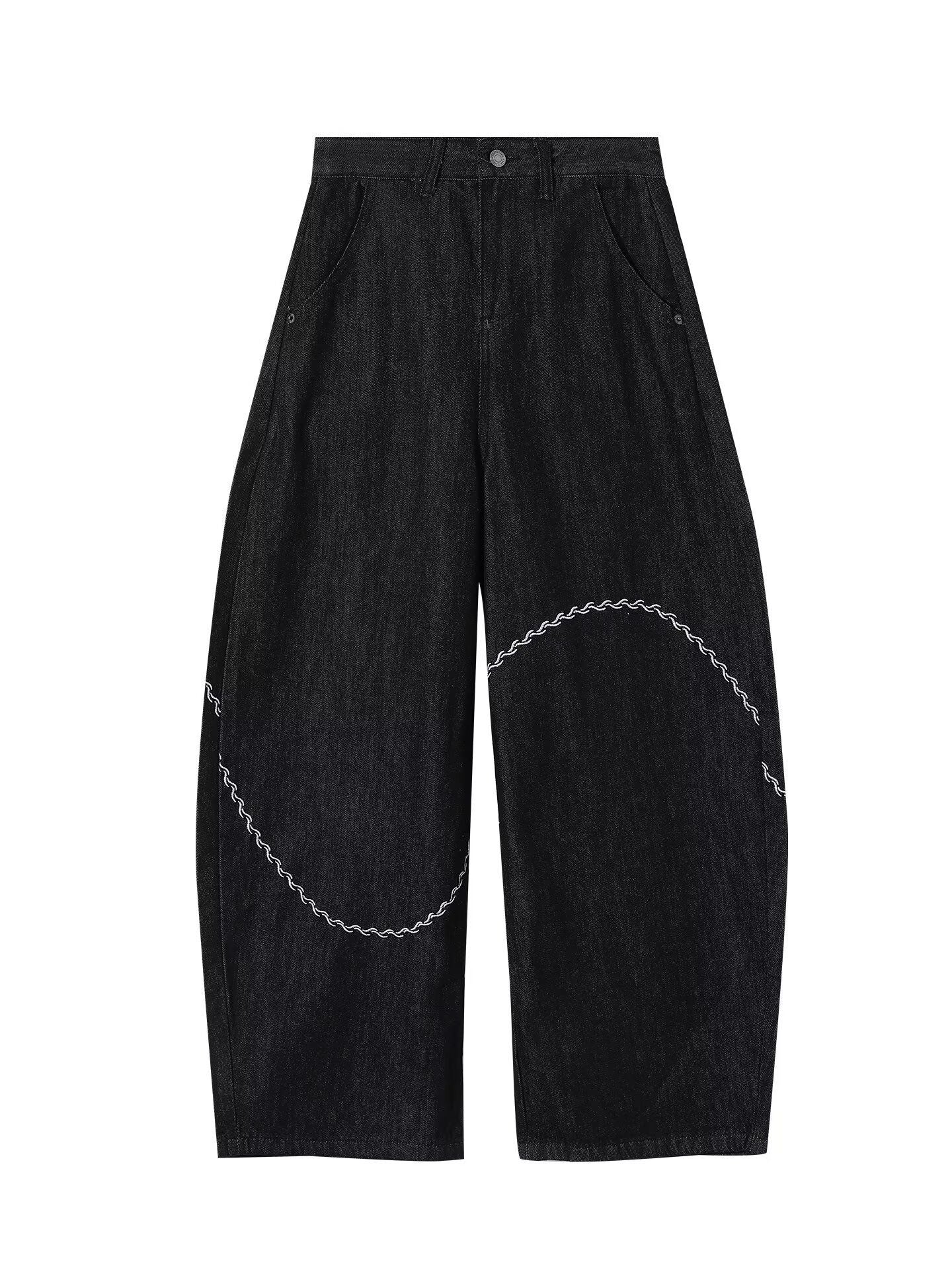 American Style 2025 Black Denim Long Pants for Men and Women, Trendy Street Style, Handsome Design, Loose Wide-Leg Scimitar Casual Pants