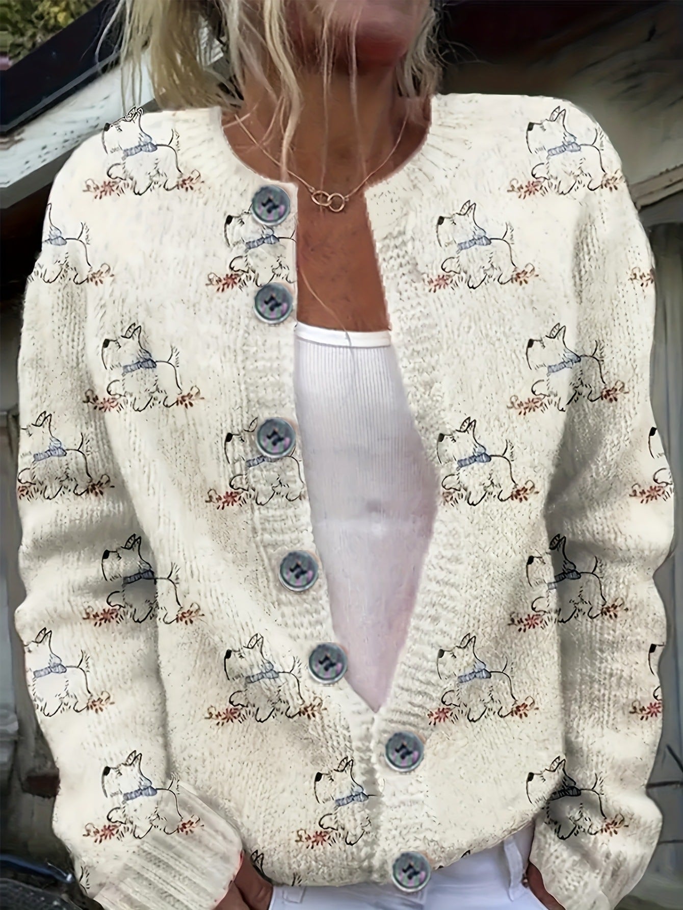 Cross-Border European and American New Round Neck Cardigan 3D Printed Fashion Women's Knitted Jacket Autum Sweater Amazon Best Seller