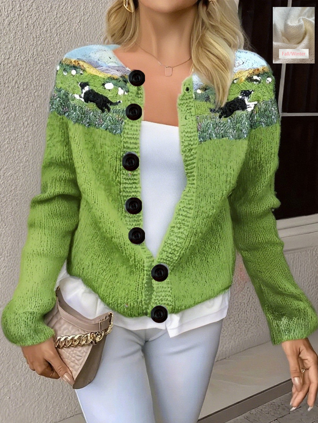 Cross-Border European and American New Round Neck Cardigan 3D Printed Fashion Women's Knitted Jacket Autum Sweater Amazon Best Seller