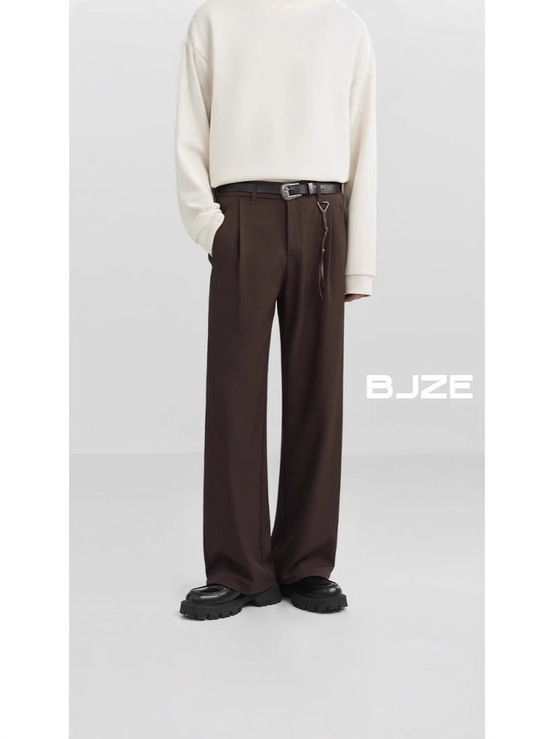 Black Dipper Trousers Men's Korean-style Straight cleanfit Micro-blazer Suit Pants High-street Trousers Handsome All-match Casual Pants