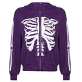Y2K Subculture Chain Skeleton Print Loose Hooded Sweatshirt Sexy Street Niche Casual Zipper Thin Jacket
