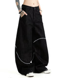 American Style 2025 Black Denim Long Pants for Men and Women, Trendy Street Style, Handsome Design, Loose Wide-Leg Scimitar Casual Pants