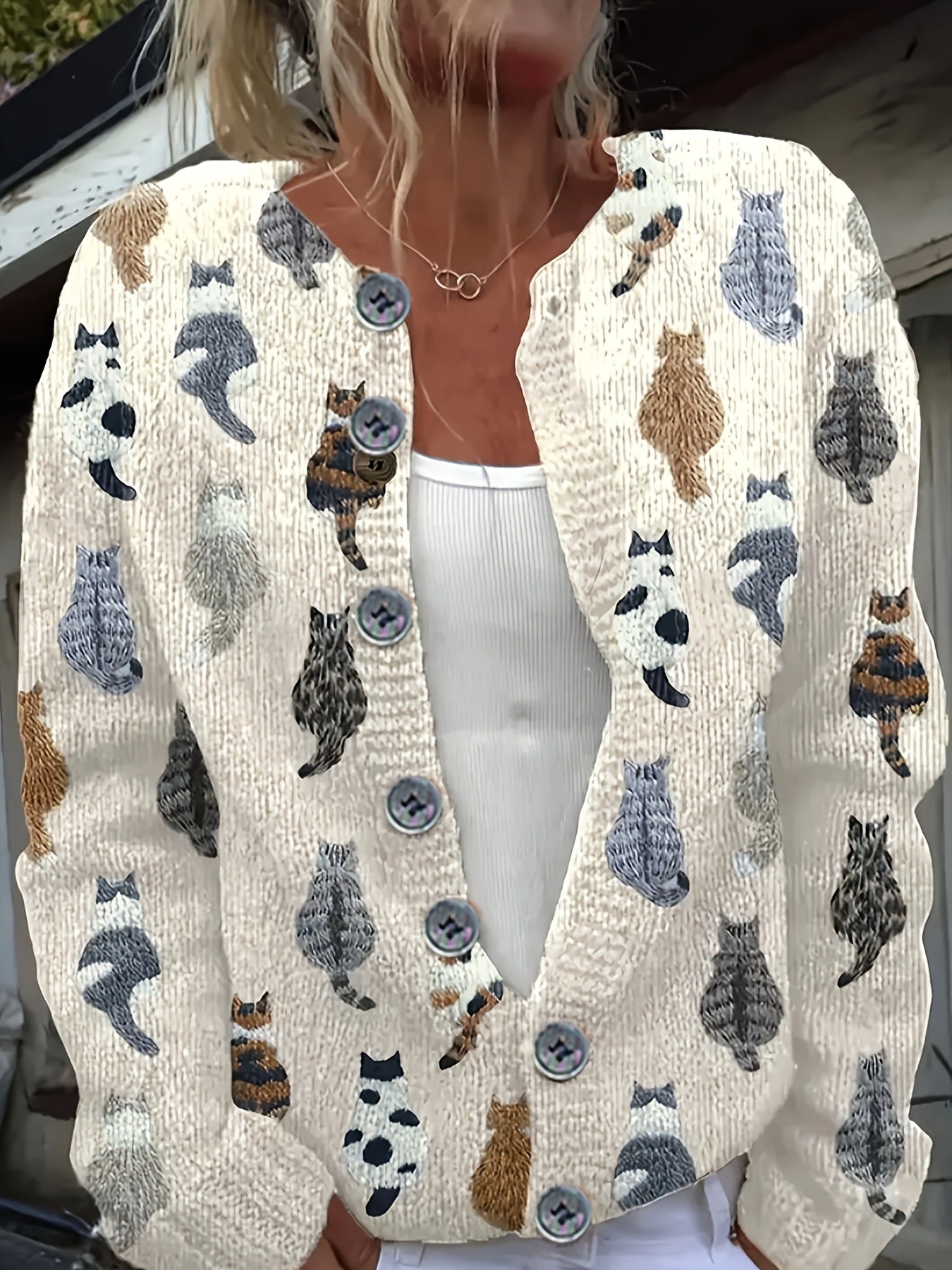 Cross-Border European and American New Round Neck Cardigan 3D Printed Fashion Women's Knitted Jacket Autum Sweater Amazon Best Seller