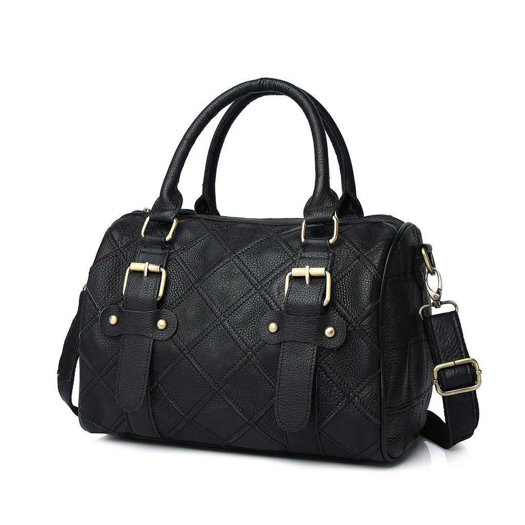 Genuine Leather Basket Bag Manufacturer Cross-Border Bag Women's Bag Contrasting Color Colorful Stitching Shoulder Crossbody Bag Handbag Women's Bag